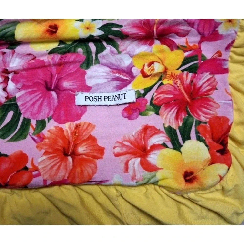 Posh Peanut Malana Luxe Patoo Blanket 50x50 Yellow Ruffle Tropical Floral Flower